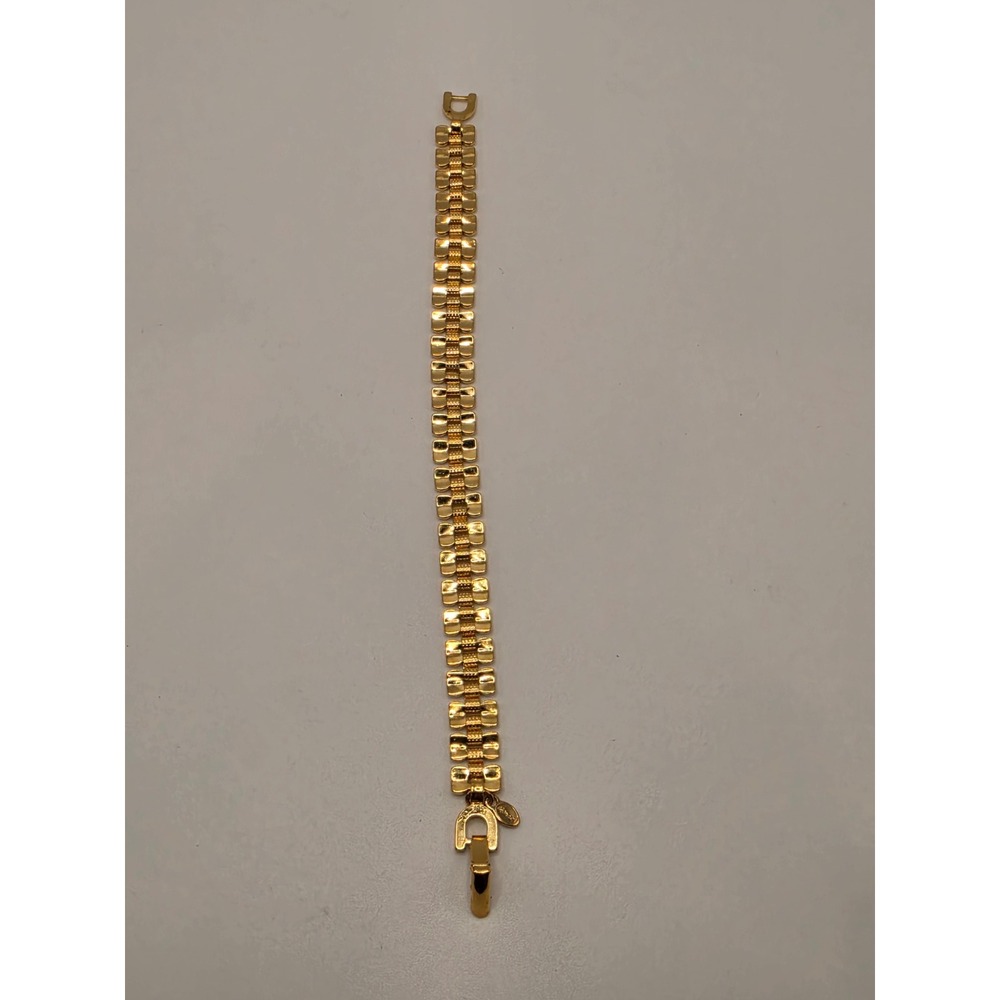 Monet Gold Tone Triple Row Link Bracelet Textured Polished 7.25 Inch Vintage - Picture 4 of 5